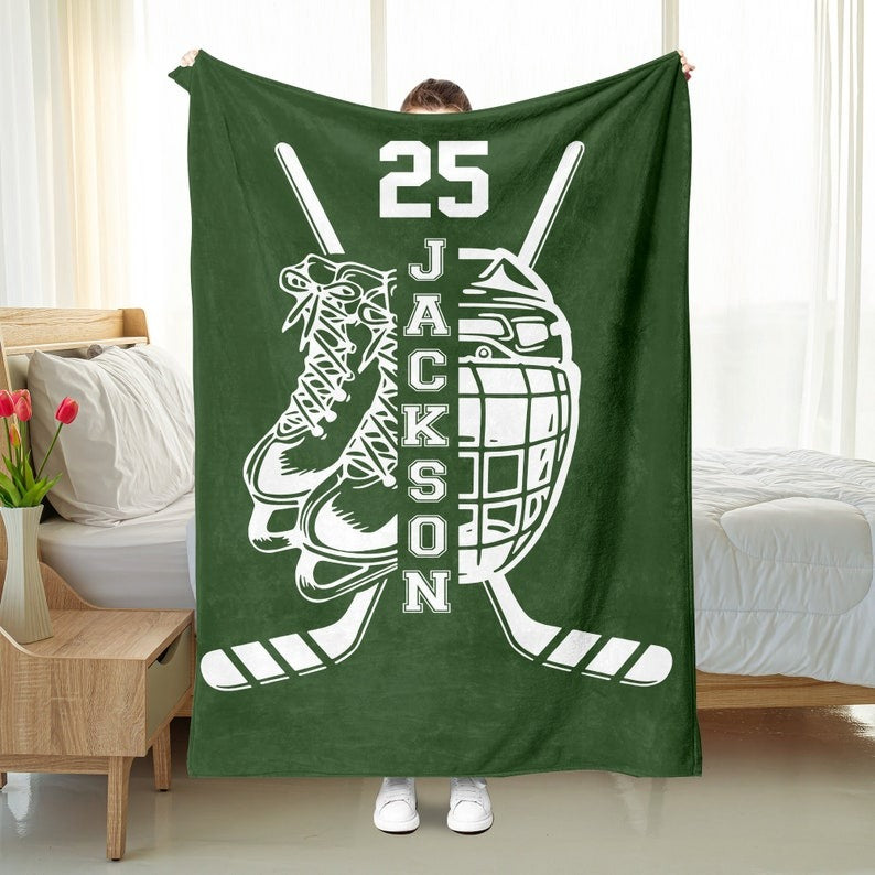 Personalized Hockey Blanket with Name and Number