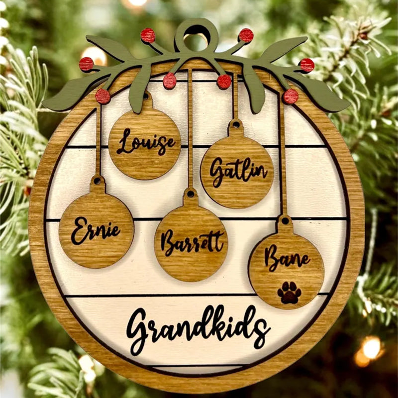 Family Christmas Ornament, Personalized 2025 Wood Holiday Ornament with Family