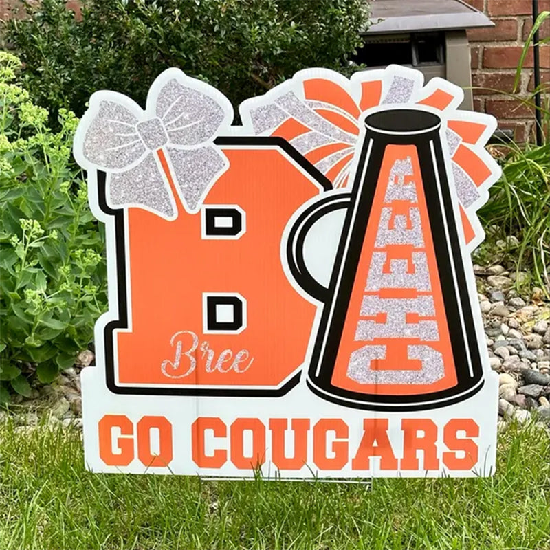 Football Yard Sign Personalized Cheer Squad Sign, Customize Name & Initial, School Colors