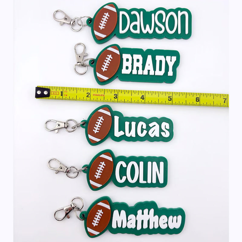 Personalized Football Name Tag Keychain | Youth Sports Team Equipment Bag Player Name Tag