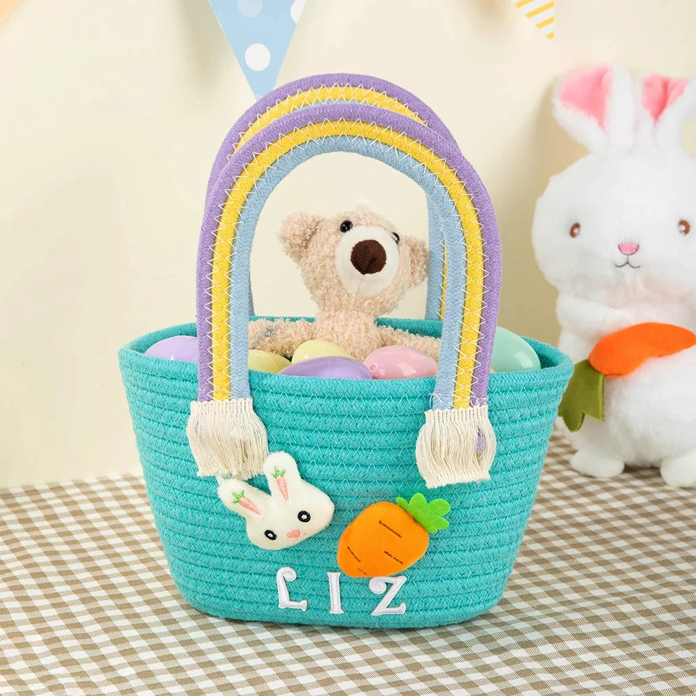 Personalized Cute Easter Rabbit Carrot Cotton Woven Basket