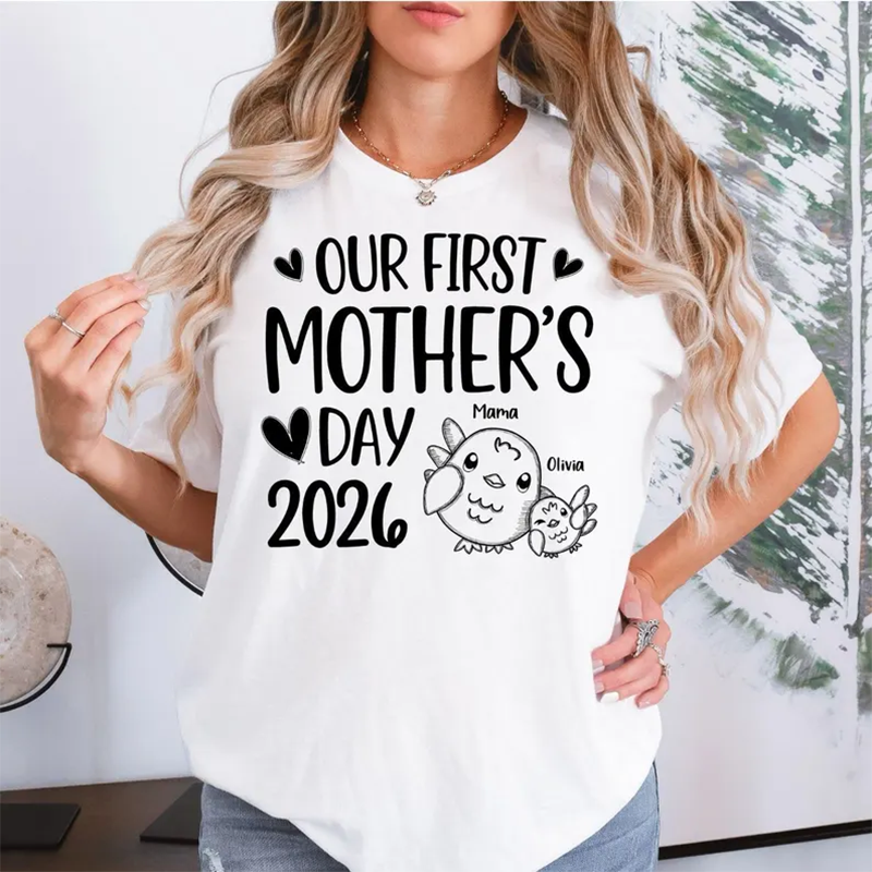Custom Mama Tee, Personalized Our First Mothers Day 2026 Shirt