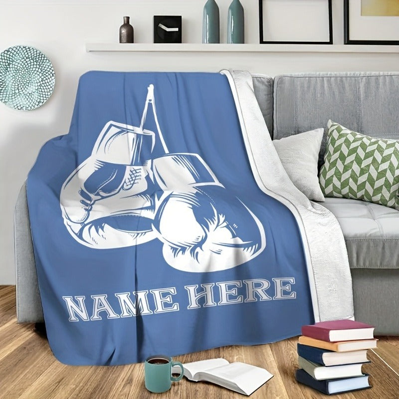 Customizable Boxing Gloves Design Throw Blanket, Personalized Name Gift
