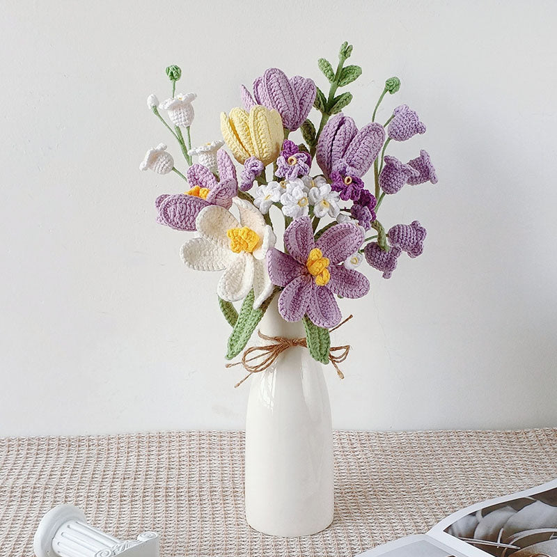 Crochet flowers bouquet, Tulip, Pink, white, purple, blue, everlasting, Graduation, Birthday