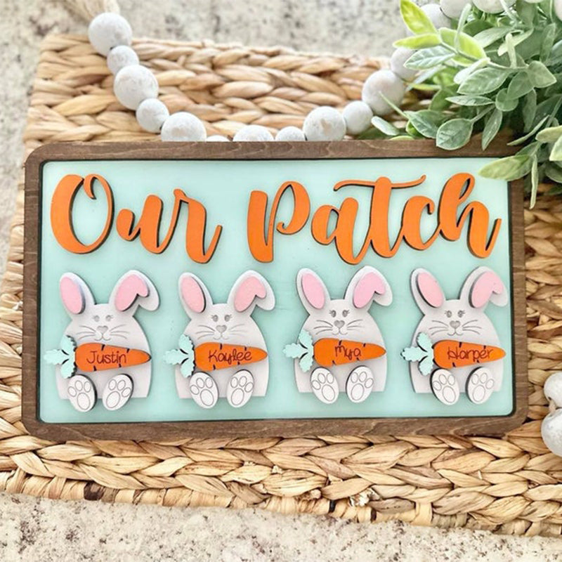 Our Patch Personalized Easter Bunny Family Sign - Bunny Decor - Easter Decor