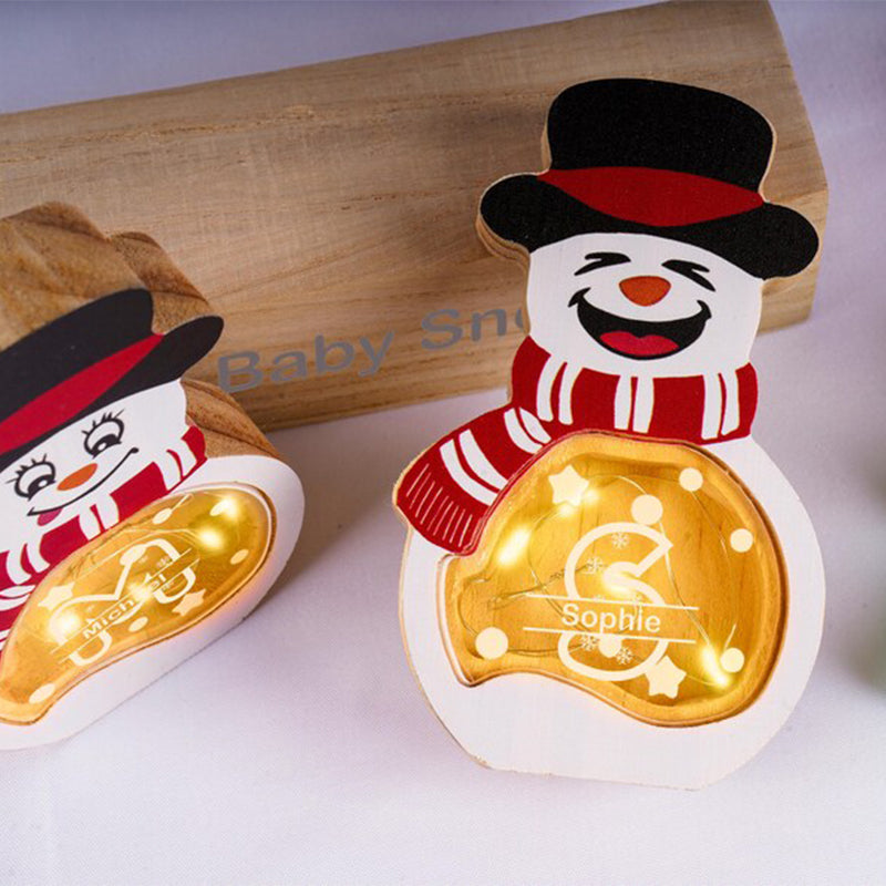 Custom Family Christmas Decoration, Personalized Snowman Figurine Set with LED Lights
