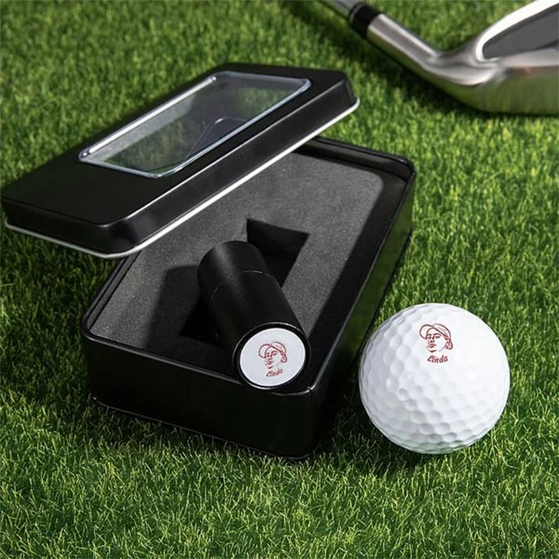 Personalized Character Portrait Photo Golf Ball Self-inking Stamp with Metal Storage Box and Name Birthday Father's Day Gift for Golf