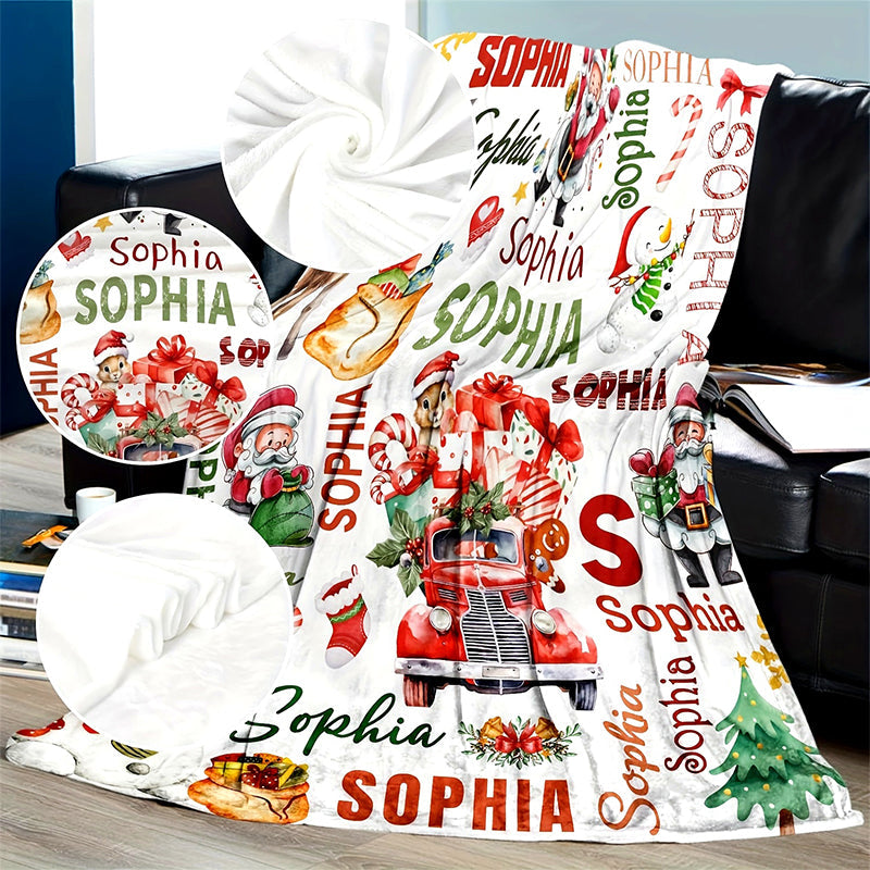 Personalized Christmas Santa Reindeer Custom Name Blanket