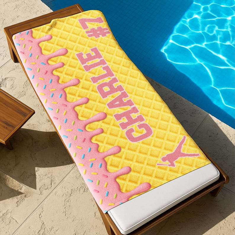 Personalized Ice Cream Drip Baseball Softball Beach Towel For Boys, Girl, Drip Beach Towel