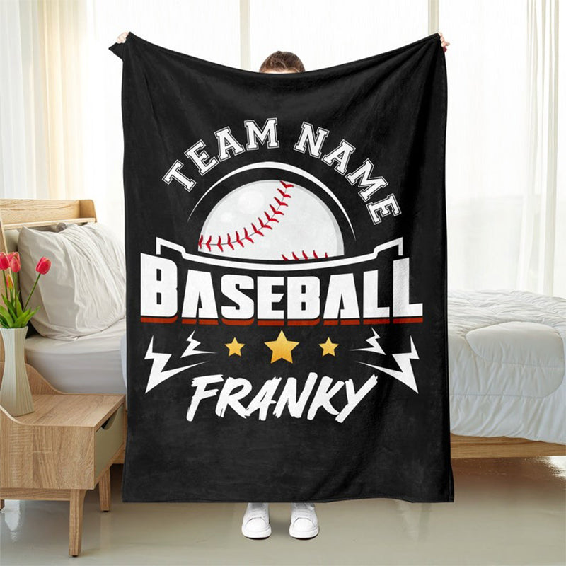 Personalized Baseball Blanket: Custom Name & Team Soft Sherpa Fleece Throw