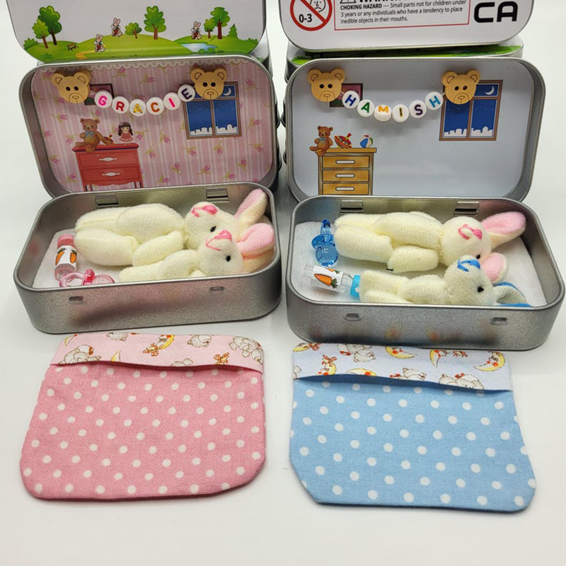 Bunny Easter Plush mummy and baby bunnies in Pocket Tin