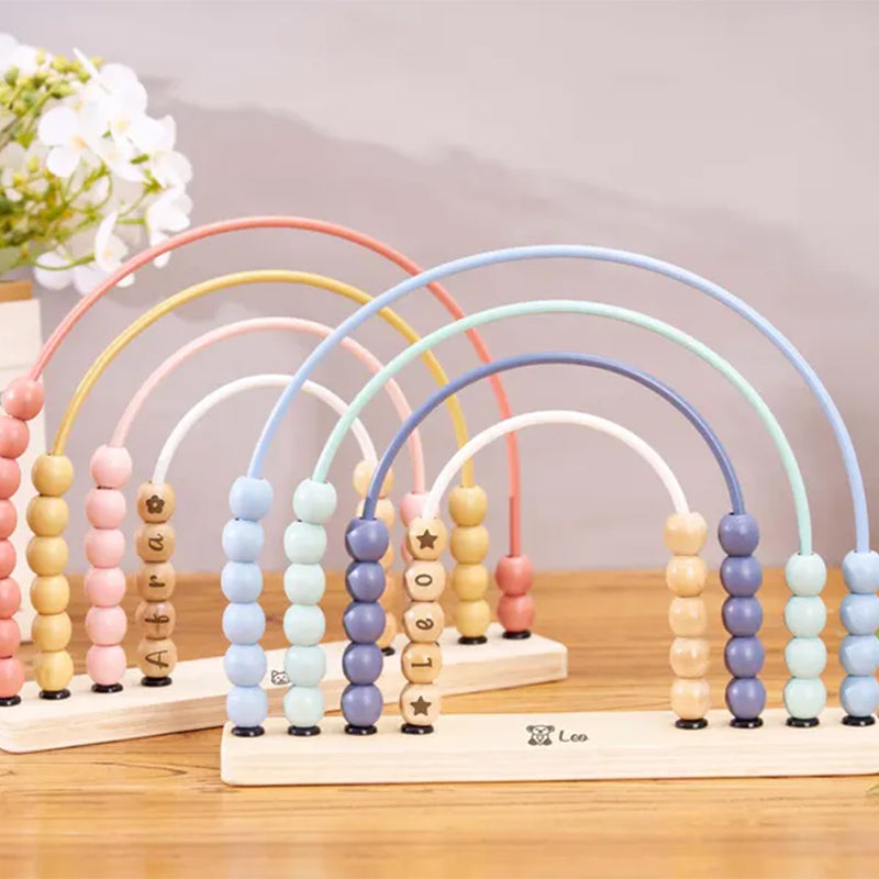 Personalized Montessori Rainbow Abacus,Wooden Engraved Baby Abacus