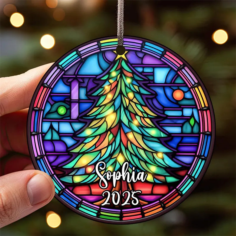 Personalized Christmas Tree Stained Glass Ornament 2025