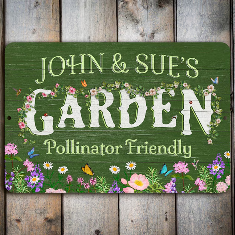Personalized Flower Garden Sign: Weathered Wood Design, Metal Garden Decor
