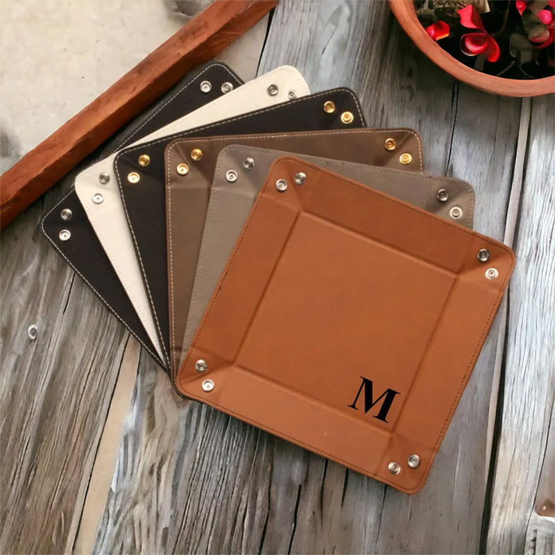 Personalized Leather Valet Tray, Engraved Vegan Leather Tray