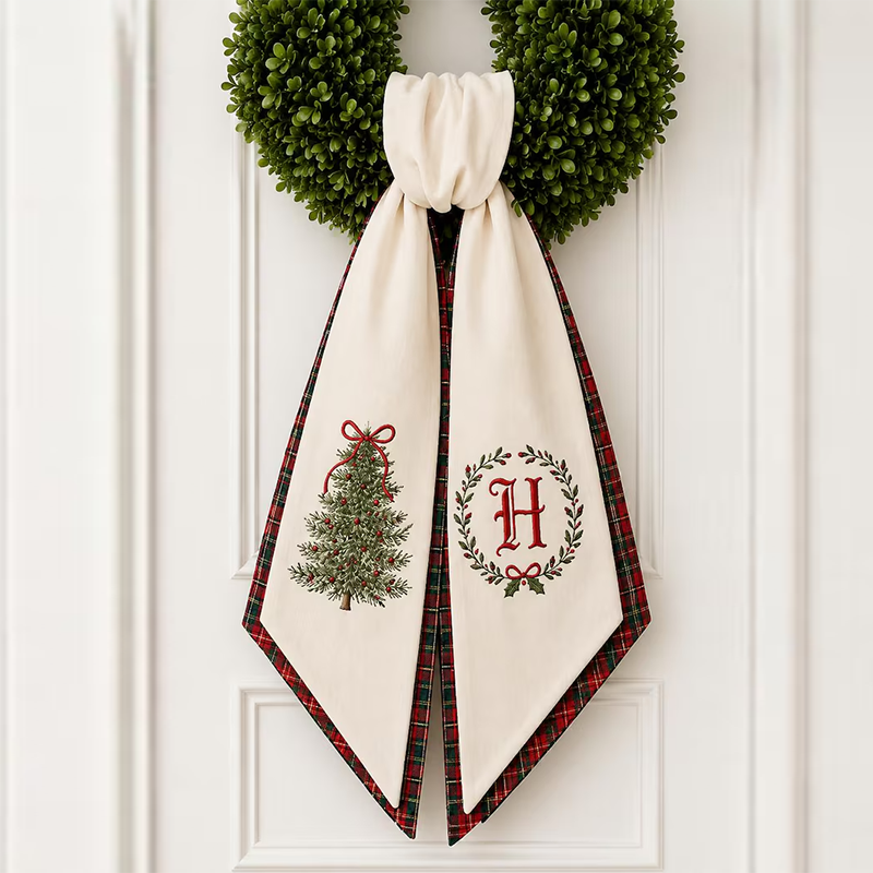 Christmas Wreath Sash, Personalized Pink Stripe Monogram Door Sash