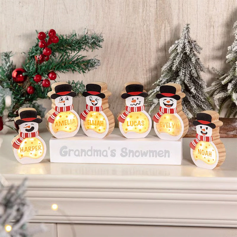 Custom Family Christmas Decoration, Personalized Snowman Figurine Set with LED Lights