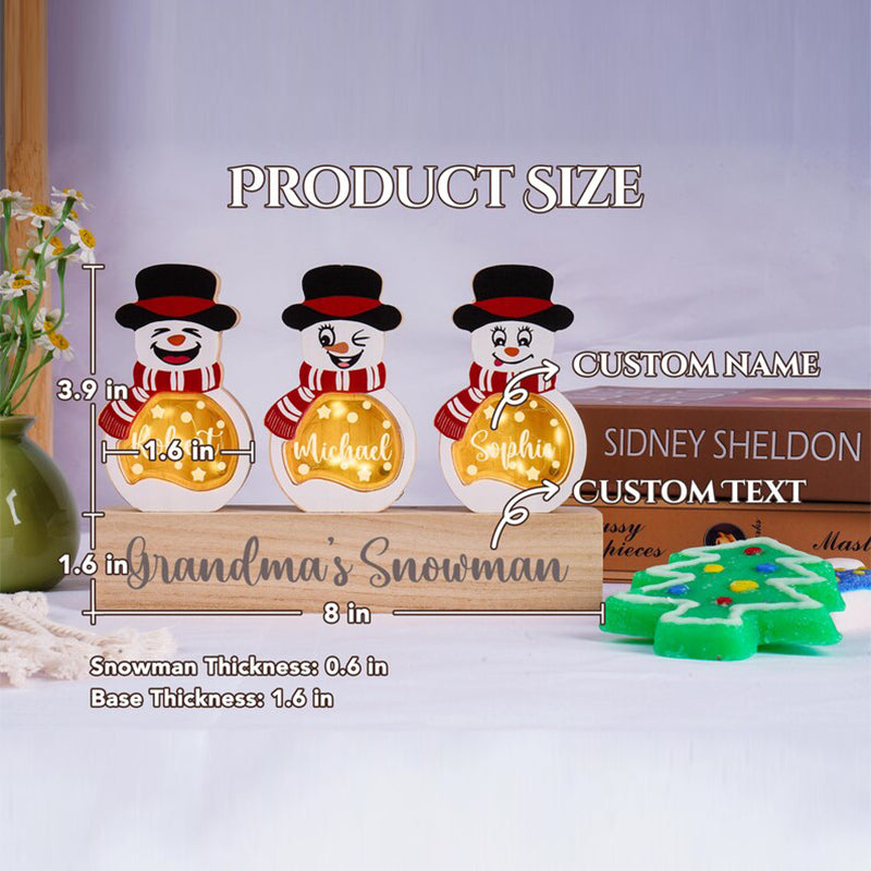 Custom Family Christmas Decoration, Personalized Snowman Figurine Set with LED Lights