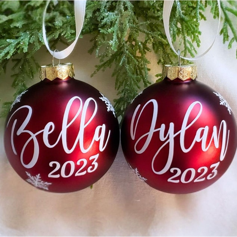 Personalized Christmas Glass Ornaments, Holiday Time