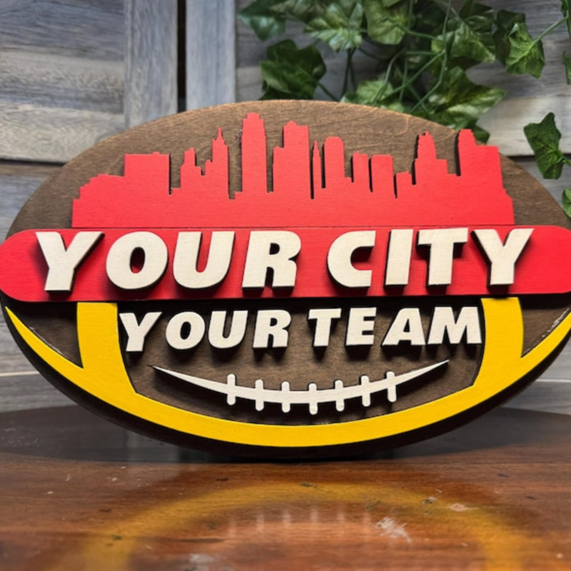 Woodcut Handcrafted Football Sign of your favorite team