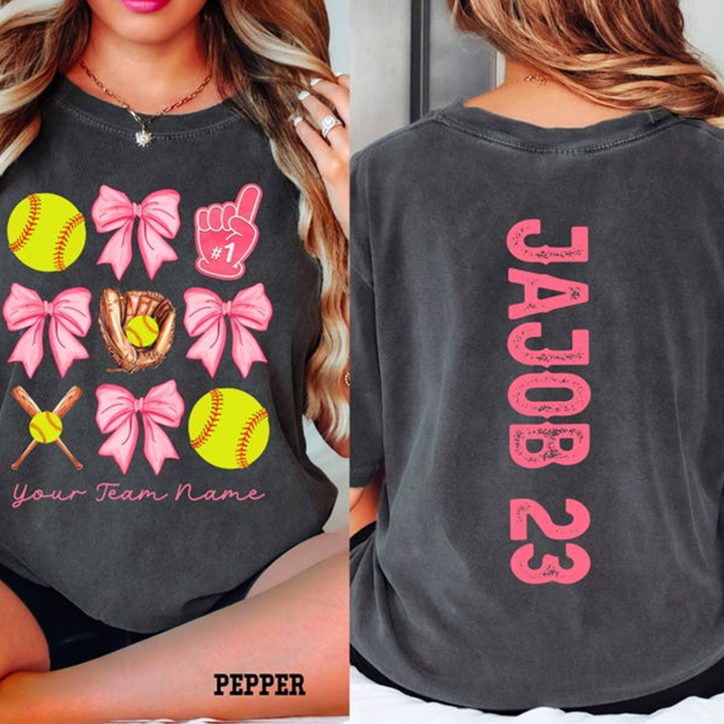 Personalized Softball Gift,Game Day Team Mom T Shirt with Kid Name number