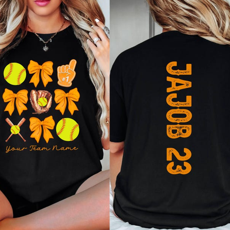 Personalized Softball Gift,Game Day Team Mom T Shirt with Kid Name number