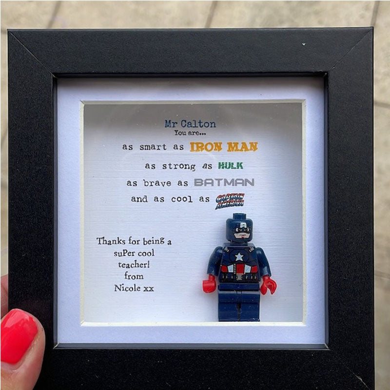 Personalised Superhero Teacher End of term gift box frame