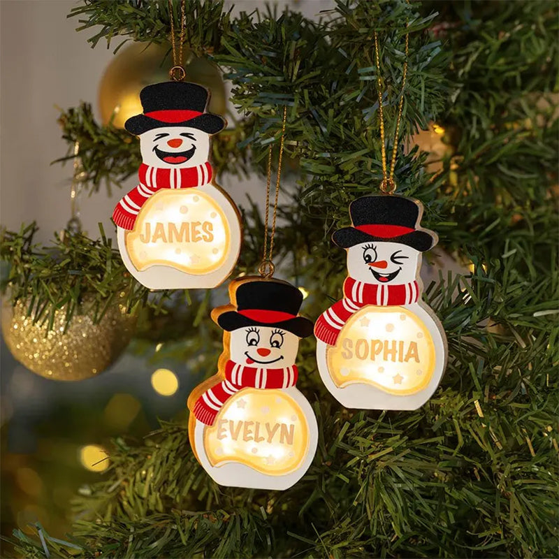 Personalized Snowman LED Wooden Ornament