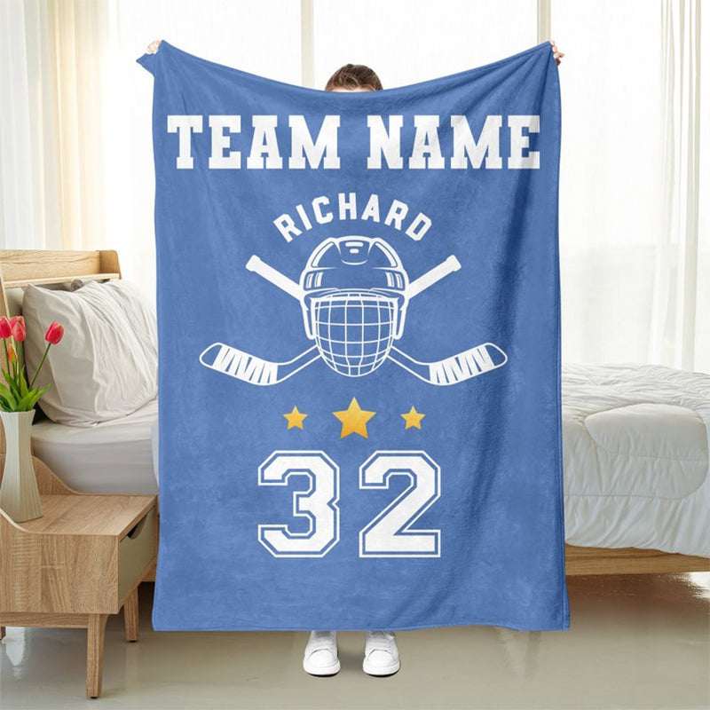 Personalized Hockey Blanket - Custom Name, Player Number & Team Name