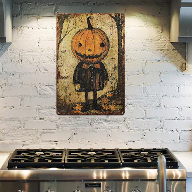Primitive Pumpkinhead Halloween Decor Metal Art Sign Mantle Decoration