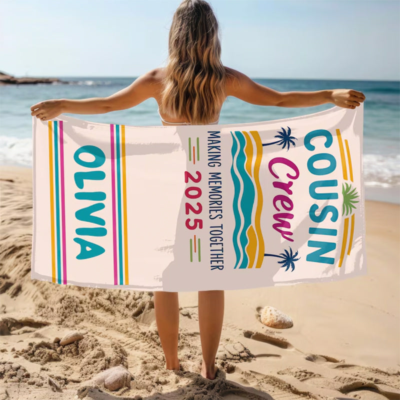 Custom Cousin Crew Beach Towel, Matching Cousin Trip Gift, Family Reunion Gift