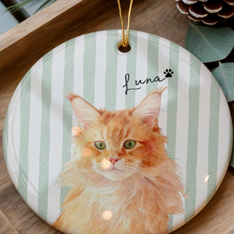 Personalized Pet Memorial Watercolor Ornament from Photo + Name