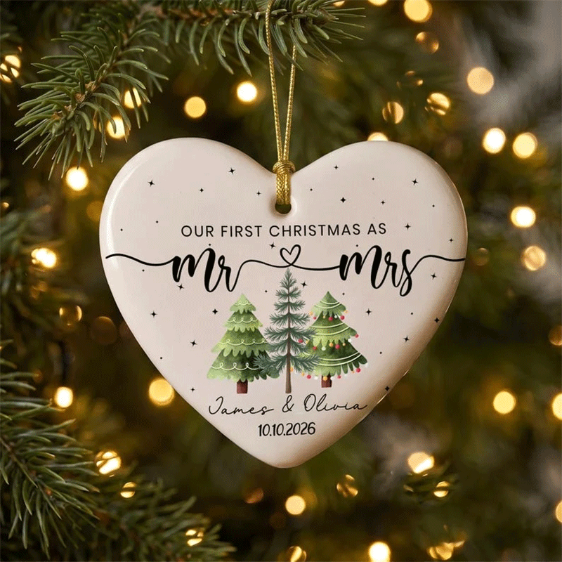 Custom Name Ornament, Our First Christmas As Mr & Mrs Ornament