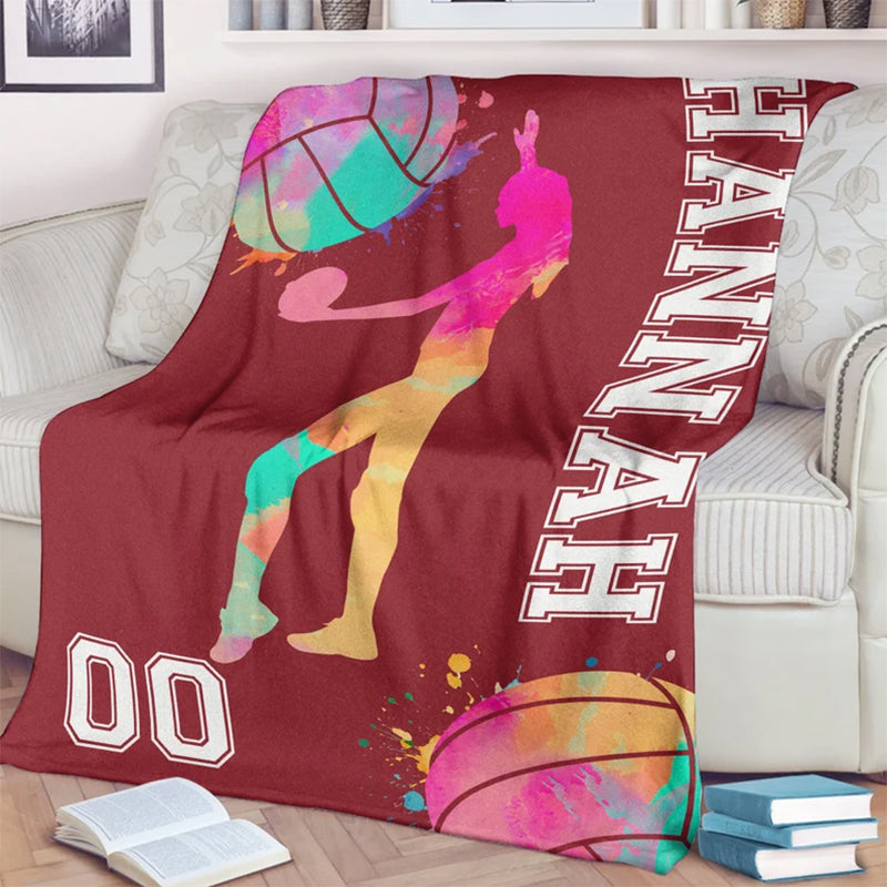 Personalized Volleyball Blanket - Custom Name Watercolor Design Volleyball