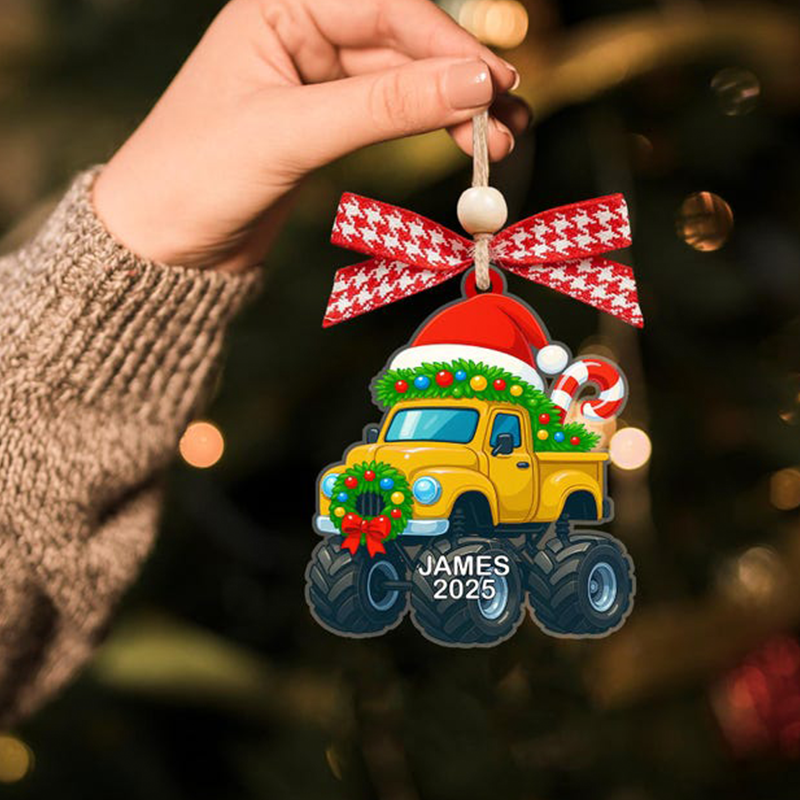 Custom Truck Christmas Ornament 2025, Personalized 2D Flat Monster Truck Christmas Ornament