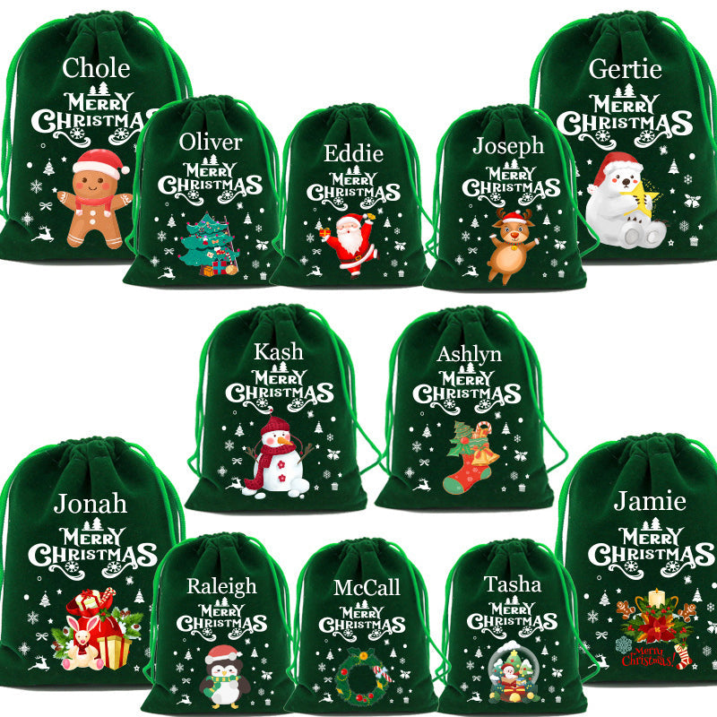 10/20pcs Christmas Drawstring Velvet Bags Red Candy Biscuits Pouch Personalization name