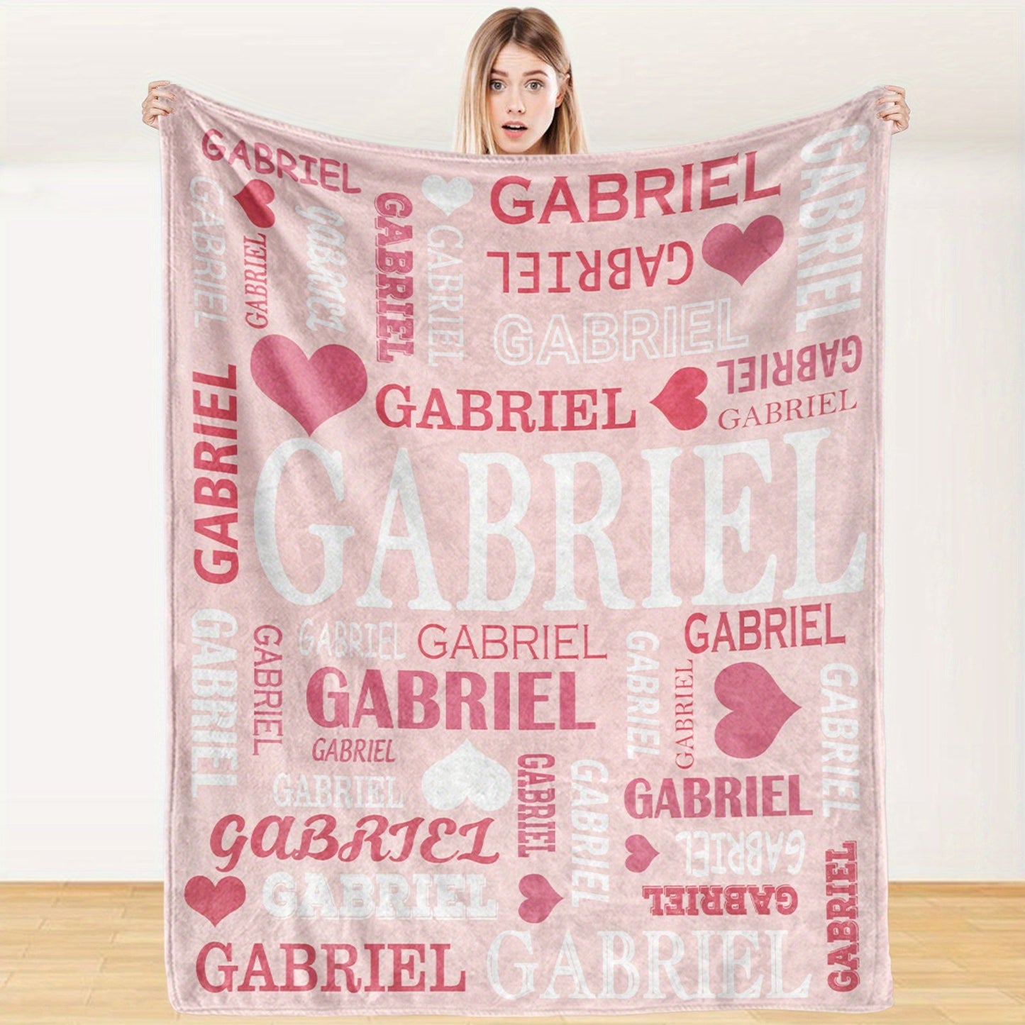 Custom Name Blanket - Personalized Flannel Throw with Heart & Star Design