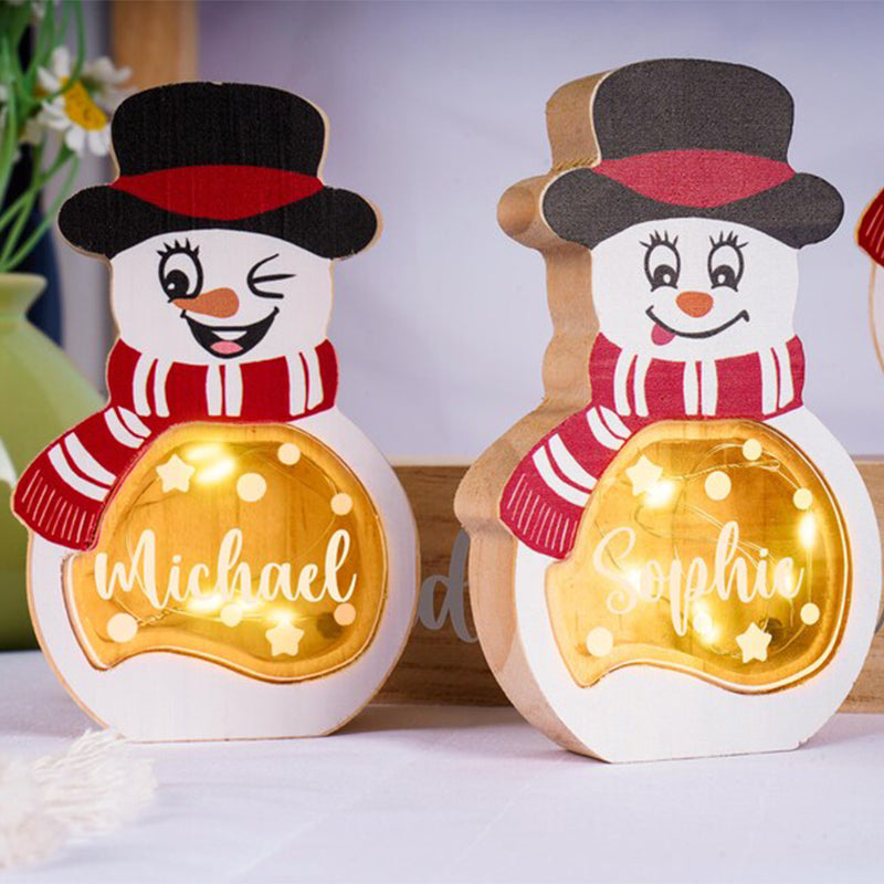Custom Family Christmas Decoration, Personalized Snowman Figurine Set with LED Lights