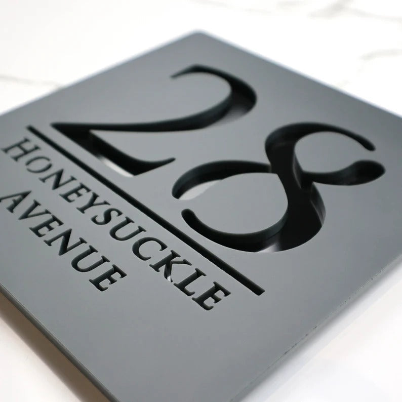 Laser Cut Matt Black & Copper Mirror Floating House Signs Door Number Sign Plaque