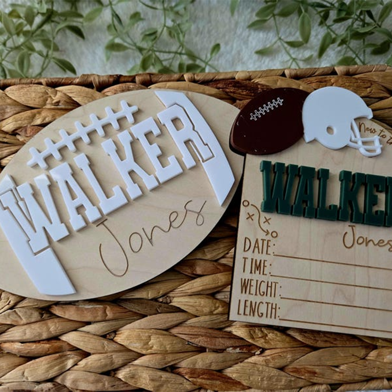 Football birth announcement sign newborn name sign baseball