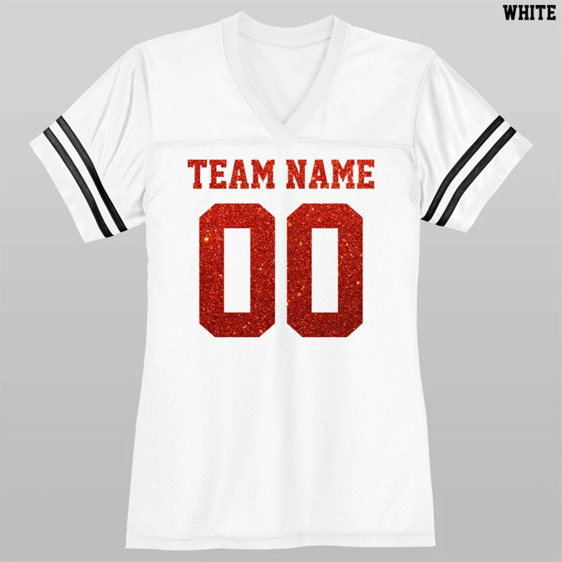 Custom Football Jersey / Red Glitter Flake Text