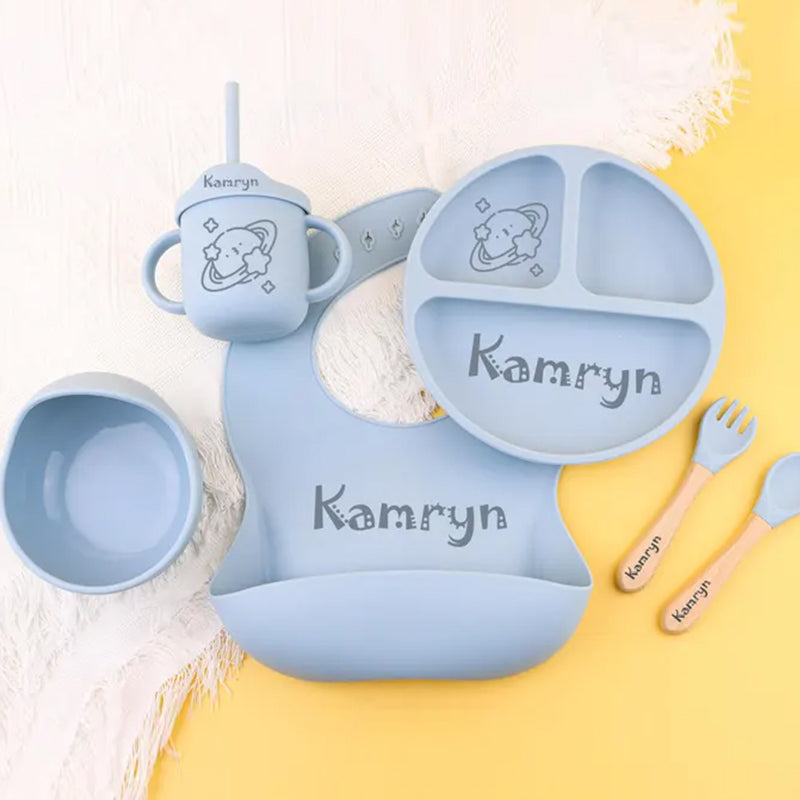 Personalised Silicone Weaning Set,Custom Baby Plate,Cartoon Weaning Set