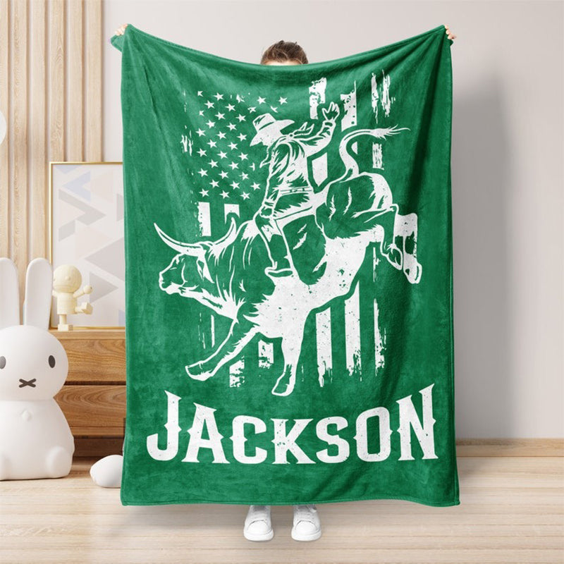Personalized Rodeo Rider Blanket - Custom Name Bull Rider Fleece Sherpa Blanket
