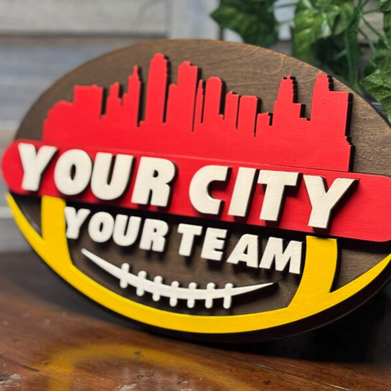 Woodcut Handcrafted Football Sign of your favorite team