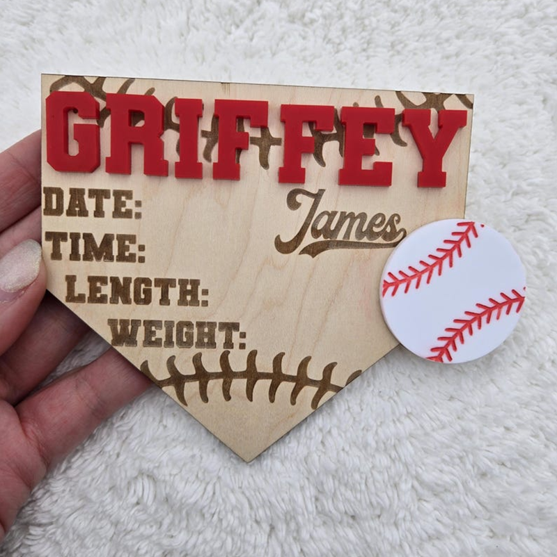 Baseball birth announcement sign newborn name sign baseball home plate birth stat hospital name sign