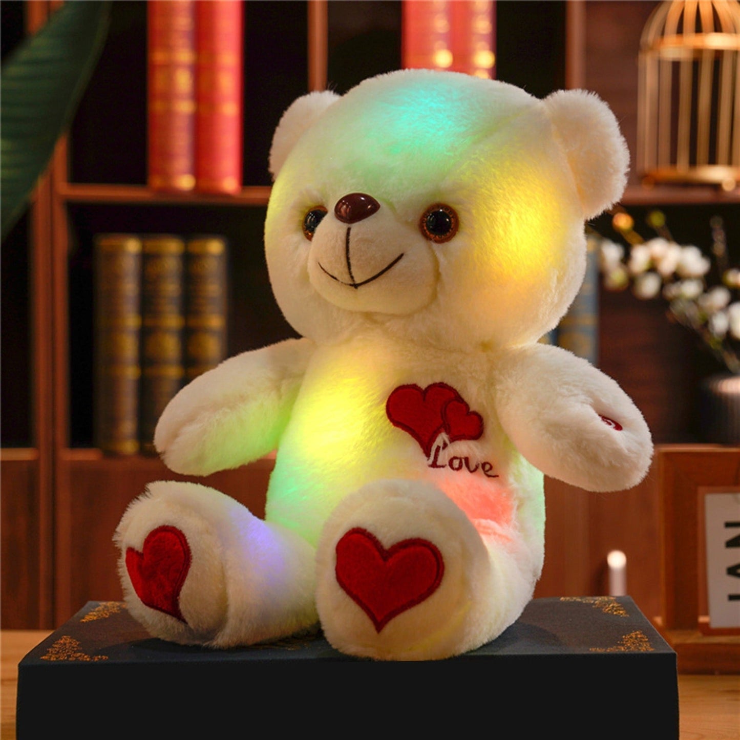 LED Bear Plush with Heart & Rose - Soft Cuddly Stuffed Animal