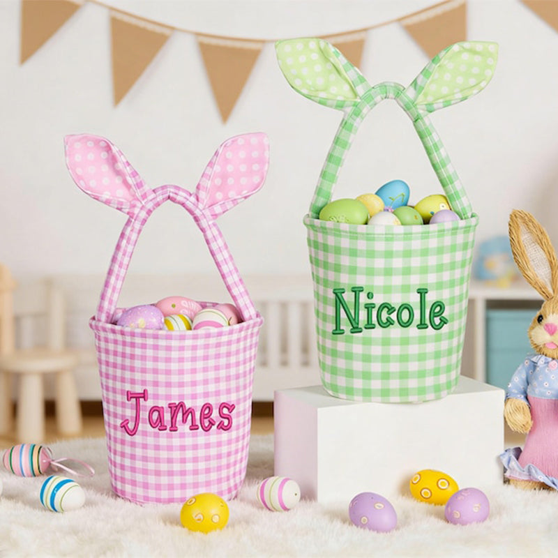 Embroidered Easter Basket Custom Kids Bunny Basket with Name
