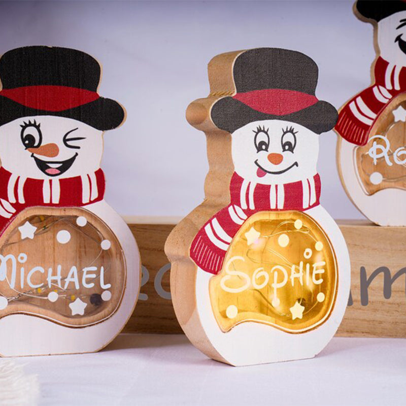 Custom Family Christmas Decoration, Personalized Snowman Figurine Set with LED Lights