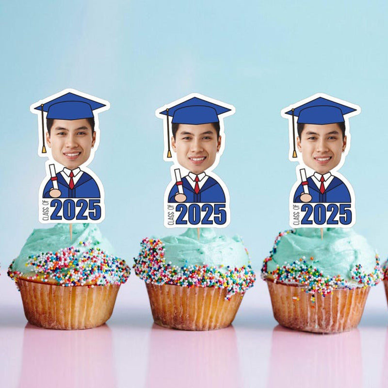 Graduation Cupcake Toppers with Photo, Class of 2025 Cupcake Toppers