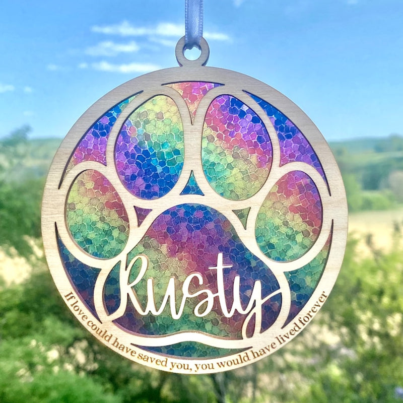personalized name, dog / cat/ pet remembrance, paw with saying and name